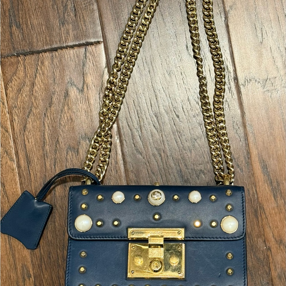 Gucci Navy and Gold Chain Shoulder Bag - Picture 1 of 3